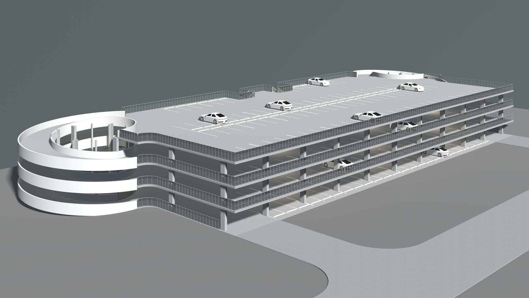 lustración 3D de las instalaciones de estacionamiento